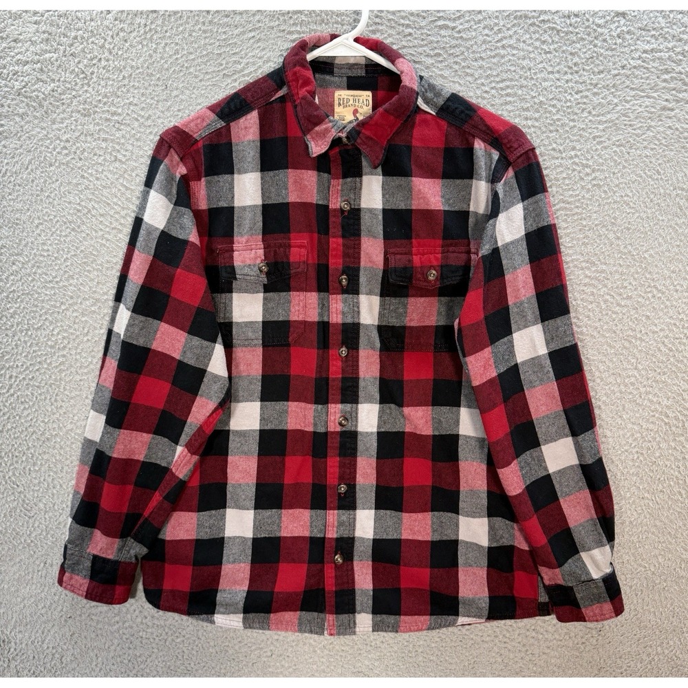 Red Head Shirt Adult Medium Multicolor Plaid Flannel Workwear Outdoor Chore Mens